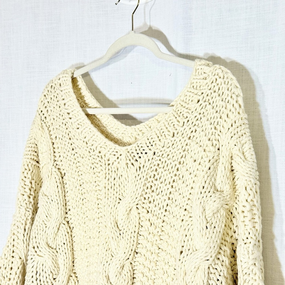 POL‎ Chunky Cable Knit Sweater Cream Oversized Balloon Sleeve Boho L Cottage - Picture 3 of 9